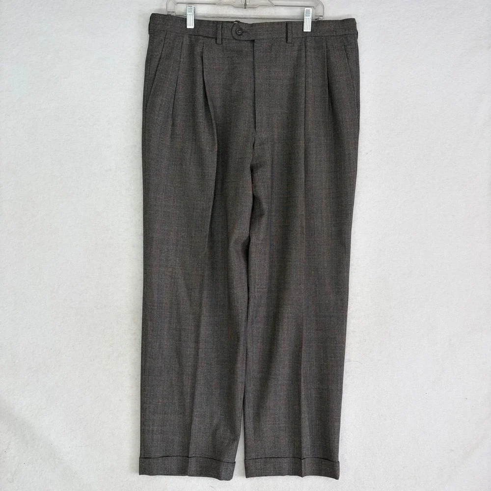 Dunhill Suit Mens 44R Grey Glen Plaid Wool 2 Button Double Pleated Cuffed Italy